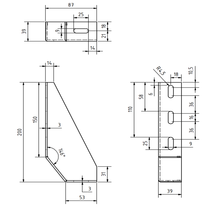 Floor Bracket 200 fekete - hosszúkás lyuk 9mm