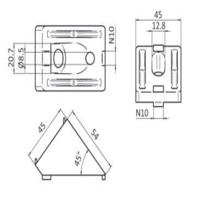 Angle Connector 45° 45 B-Type slot 10